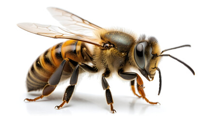 Detailed Honeybee Close Up on White Background