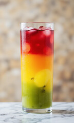 Vibrant "Rainbow Layered" Fruit Juices in Tall Glass - Kids Drink Fun