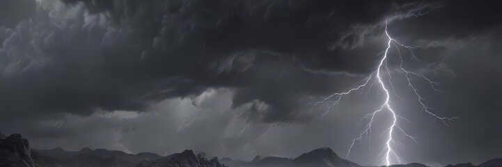 Heavy, churning grey clouds, jagged lightning streaks ,  wild,  dramatic