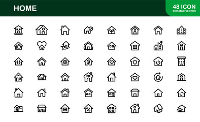 Modern Home Theme Icon Set. Clean Line Art for Household and Property Interfaces