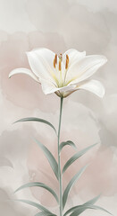 Obraz premium White Lily Delicate Bloom Illustration with Watercolor Background - Vertical Nature Wallpaper Design