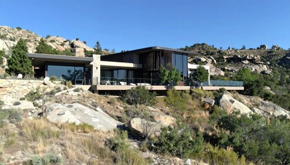 Mountain Modern Luxurious Home Nestled in Rugged Landscape.