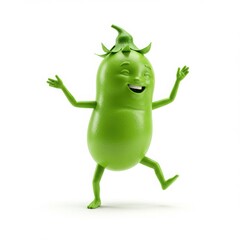 Obraz premium Happy Green Bean Cartoon Character