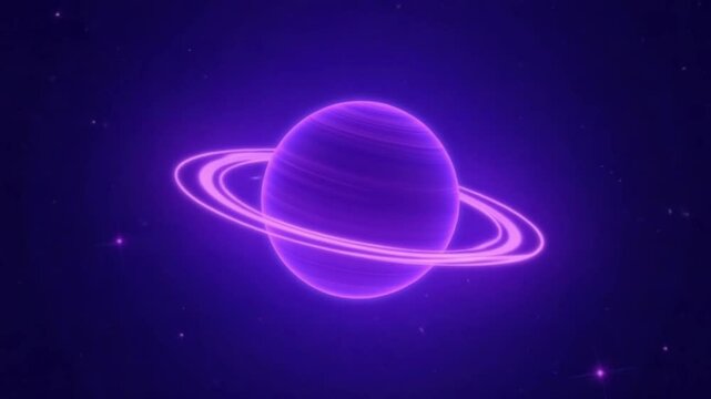 Abstract looped spinning planet purple hi-tech luminous round sphere in space against the background of stars, video 4k, 60 fps