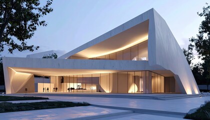 Modern Architecture Futuristic building at Dusk.