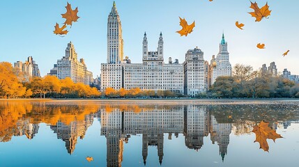 Fototapeta premium Autumn cityscape reflection