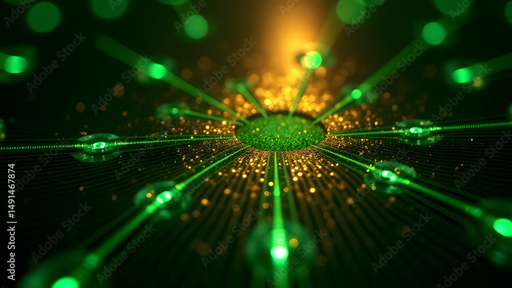 Poster eye-like photonic circuits with color-shifting ellipses and radiant traces, optical tech precision w