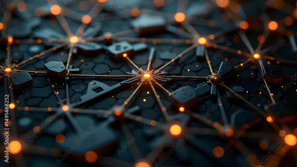Aufkleber flexible circuit mesh of connected trapezoids, futuristic wearable tech design with metallic and mat