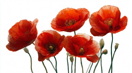 Obraz premium Vibrant Red Poppy Flowers Standing Tall in Isolated Background