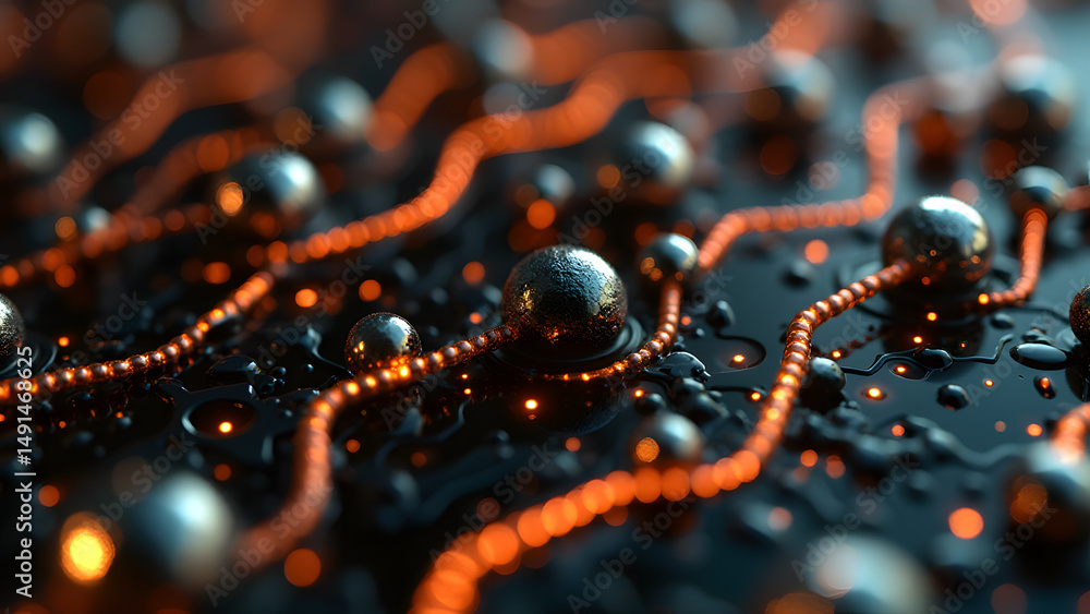 Aufkleber organic circuit pattern with zigzag copper lines connecting silver nodes, resembling neural network 