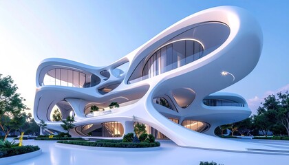 Obraz premium Futuristic Architecture White Organic Building Design with Modern Exterior.
