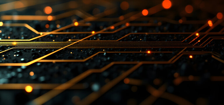 Power circuit texture with parallel gold lines and random branches, showing energy distribution pathways.