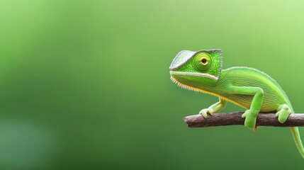 A Green Chameleon on a Branch