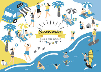 夏の海を楽しむ人々