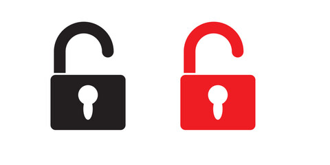 Lock icon set. Locked and unlocked vector icon set. Locked and unlocked padlock symbol of device security. Privacy symbol vector stock illustration. Round and square shape padlock.