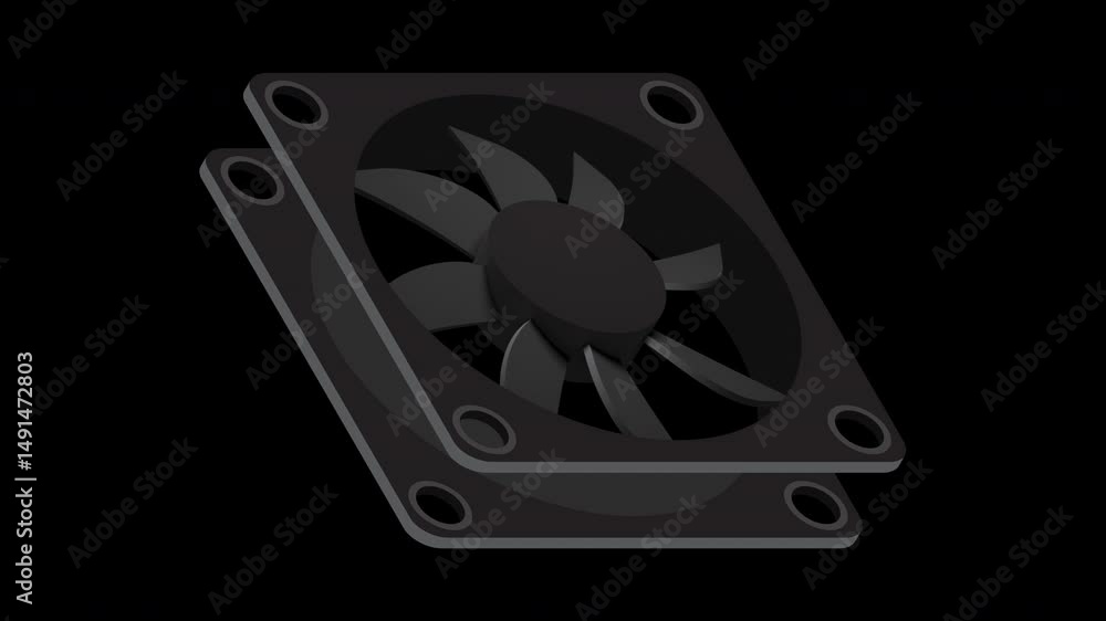 Poster isometric computer fan animation. computer fan cooler. isometric of pc case fan. computer hardware c