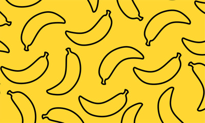 Fototapeta premium Banana doodle illustration. Banana food product icon, Yellow outline hand drawn. 