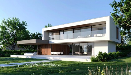Fototapeta premium Modern Cubist Home Luxury Living in Natures Embrace.