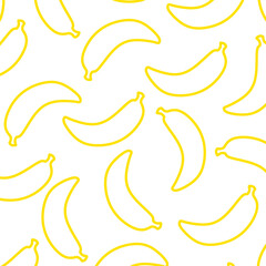 Doodle banana seamless pattern background. Banana food product icon. Banana pattern wallpaper. 