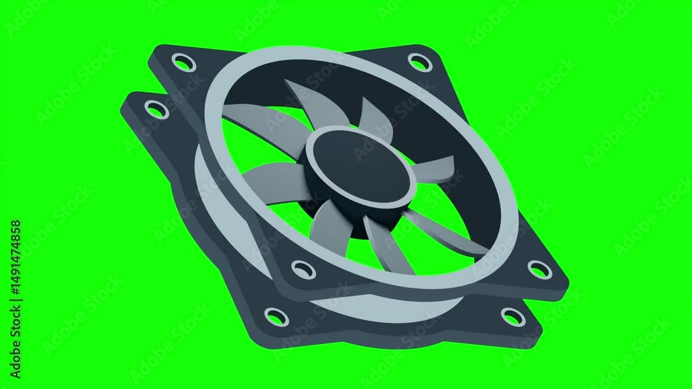 Poster isometric computer fan animation. computer fan cooler. isometric of pc case fan. computer hardware c