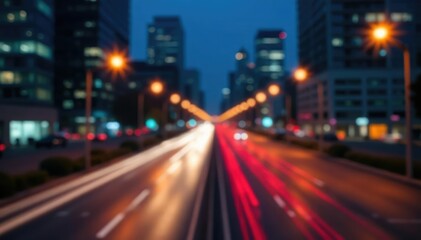Fototapeta premium Close-up of blurry, out-of-focus cityscape at night, showing bokeh and light trails , texture, perception, blurred lights