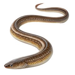 Obraz premium Eel in Water: A close-up photograph features an eel's body, showcasing its smooth texture and fluid movement, as it gracefully glides through an aquatic environment. A captivating underwater shot.