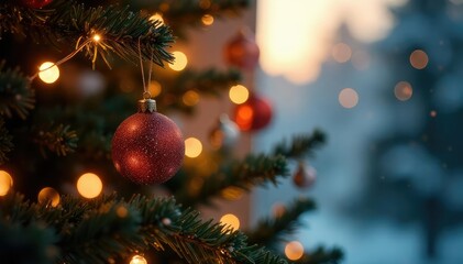 Festive sparkles adorn a Christmas tree, creating a magical holiday glow , holiday decoration, silver, illuminated