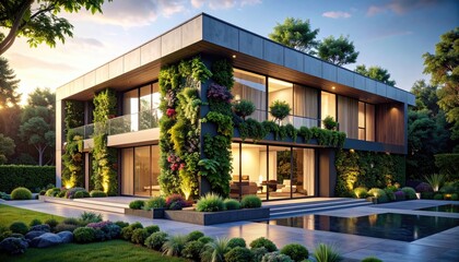 Fototapeta premium Modern EcoHouse Nature Meets Luxury in Lush with Green Serenity.