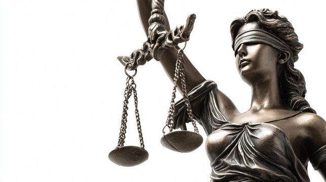 Lady Justice Statue on White Background - Professional Legal Concept Image