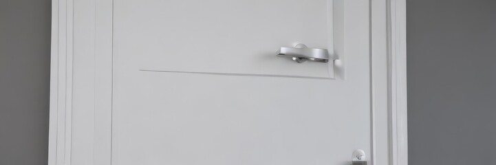 Crisp white modern door, closed; sleek handle detail  ,  modern handle,  contemporary,  residential