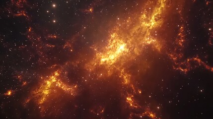 Obraz premium Cinematic Space Cloud Nebula with Golden Light Rays