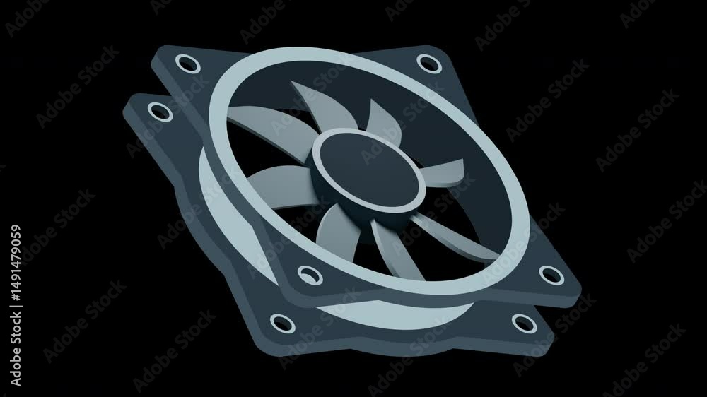 Poster isometric computer fan animation. computer fan cooler. isometric of pc case fan. computer hardware c