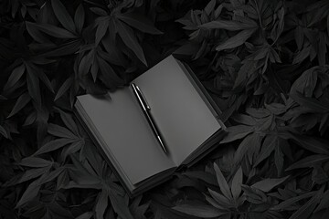 vibrant picture of arrangement with pen and empty ntoebook