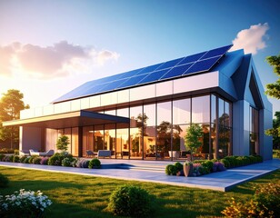 Modern Solar Home Sustainable Living with Style with Green Energy  Modern Design.