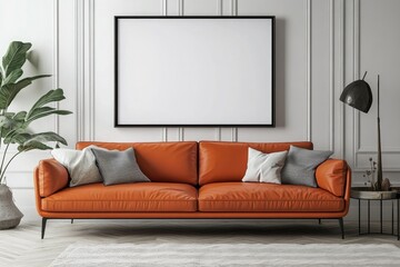 3D Rendered Empty Plasma Tv White Room with a Wooden Table and Plants Minimal with Copy Space
