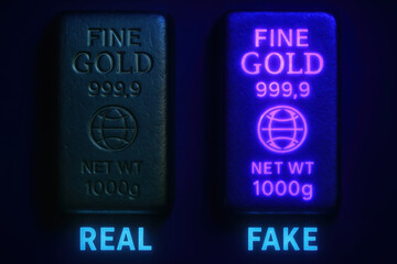 Real and fake gold bars comparison highlighting safe investment for home collectors seeking genuine precious metal assets