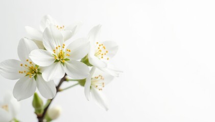 Obraz premium Delicate white flower blossoms against pure white background, photography, floral
