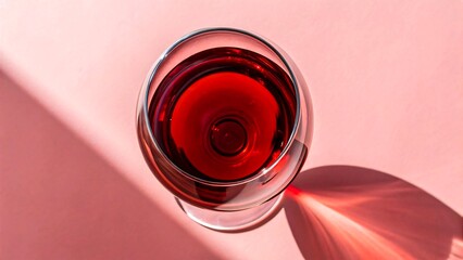 Red Wine Glass Top View on Pink Background Elegant Drink Photography for Restaurant Menu or Wine Blog