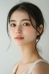 美容, 女性, スキンケア, 化粧品, ビューティー, 若い女性, 美肌, 日本人, アジア人, フェイシャル, メイク, 美容液, 保湿, クリーム, エイジングケア, 美容医療, エステ, 美容クリニック, 肌ケア, ナチュラルメイク, 透明感, ツヤ肌, モデル, 笑顔, ポートレート, クローズアップ, リラックス, 癒し, 健康的, 美白, コラーゲン, ヒアルロン酸, アンチエイジング