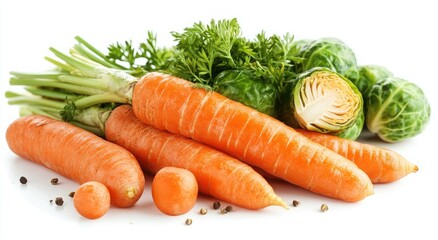 Fresh carrots and brussels sprouts. Healthy eating.