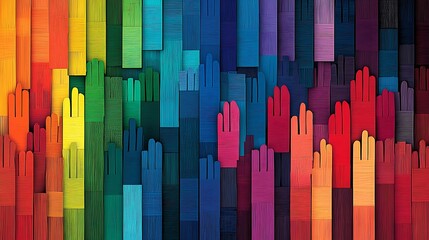Colorful hands in rainbow panels