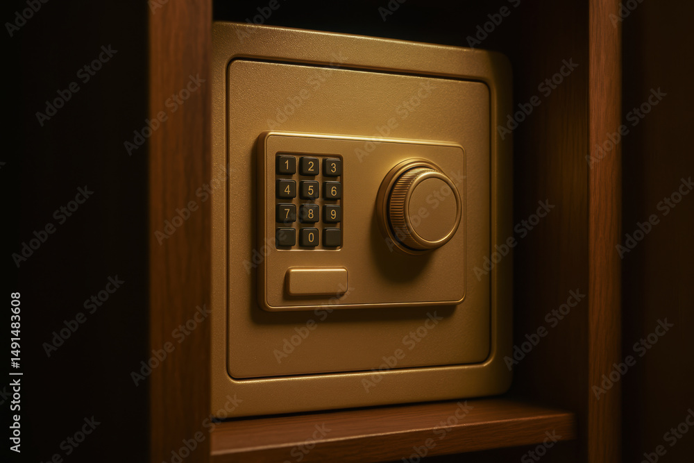 Poster gold safe in home setting offers secure storage and represents smart investment for protecting valua