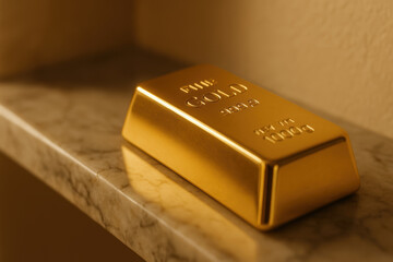 Gold bar resting on marble surface symbolizes safe home investment with lasting value and security for future wealth growth