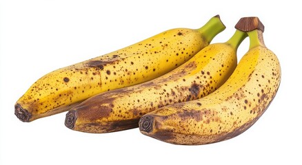 Three overripe bananas with brown spots.