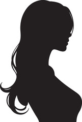 Elegant black silhouette of a woman with flowing wavy hair, capturing grace and timeless femininity. Ideal for beauty, fashion, and wellness themes.