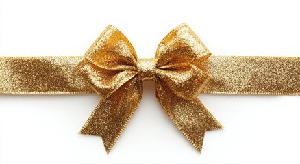 Elegant gold glitter ribbon bow, perfect for adding a touch of luxury to any gift or design.