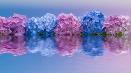 水辺に浮かぶ色とりどりの紫陽花の花