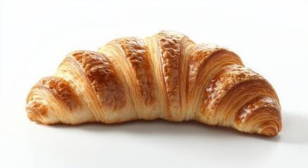 Golden-brown croissant, flaky layers, delicious pastry.