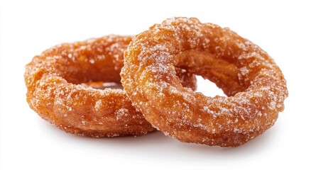 Sweet, golden-brown rings dusted with sugar. A delicious treat!
