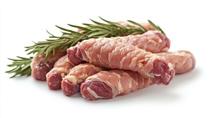 Raw chicken pieces with rosemary sprigs.